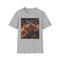 Charcoal cotton T-shirt featuring vibrant Asian night market tapestry graphic
