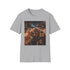 Charcoal cotton T-shirt featuring vibrant Asian night market tapestry graphic