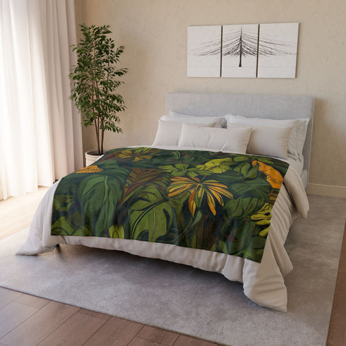 Nordic Woodland Forest Botanical Seamless Plush Fleece Throw Blanket - View 9 | Prints With Passion
