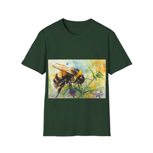 Bumblebee watercolor tee: vibrant nature-themed shirt in charcoal, size S.