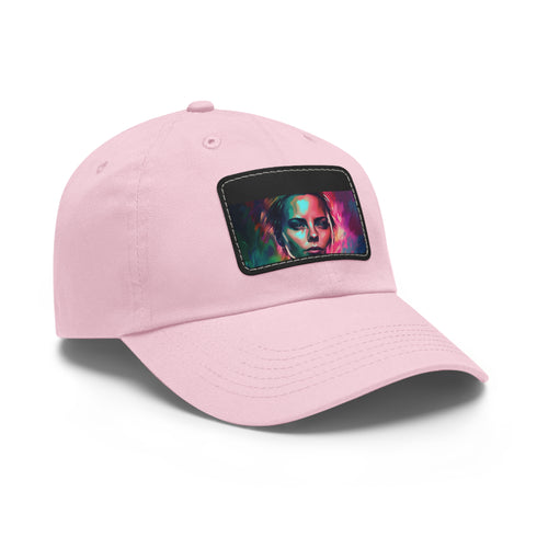 Neon watercolor charm baseball cap with white/light brown patch.