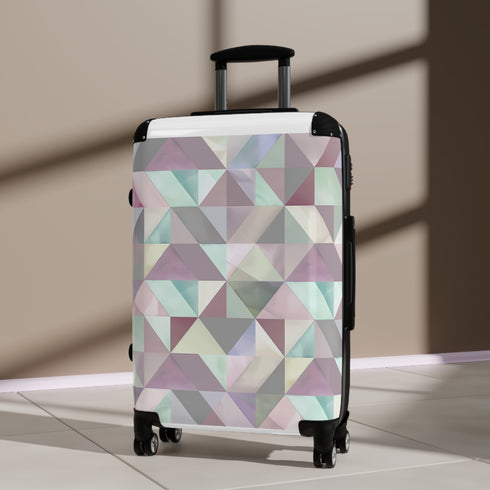 Chic pastel geometric small black travel suitcase.