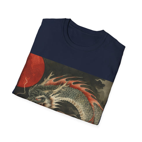 Charcoal crew neck cotton t-shirt featuring intricate Japanese dragon design