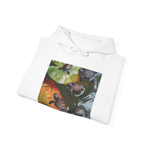 Swimming baby turtles navy hoodie for men and women - unisex.