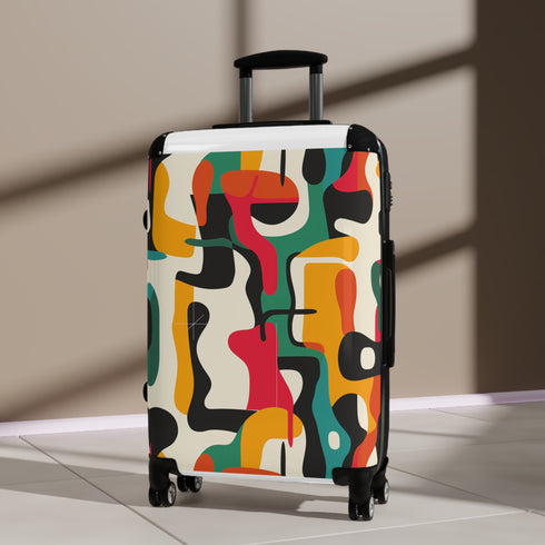 Abstract Adventure Suitcase Set in Small Black - Bright Geometric Pattern.