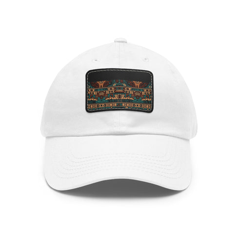 Aztec pattern baseball cap with light brown rectangle patch.