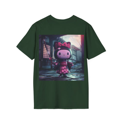Dark Kuromi x Hello Kitty tee with crew neck, charcoal cotton material.