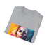 Vibrant neon watercolor charcoal cotton T-shirt with Margot Robbie design