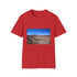 Charcoal cotton crew neck T-shirt with desert-inspired vibrant graphic design