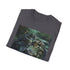 Charcoal cotton T-shirt with vivid crocodile painting and crew neck