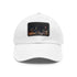 Tokyo skyline baseball cap in white with light brown patch.