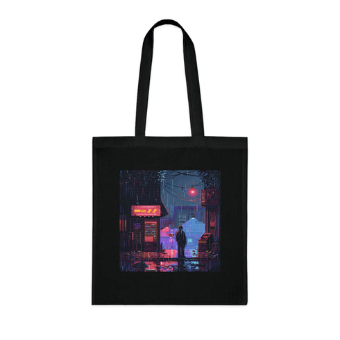 Retro black cotton tote bag with 80s video game pixels.
