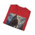 Charcoal cotton T-shirt with Megalodon painting capturing prehistoric strength