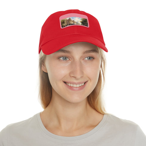 Melbourne tram-themed white baseball cap with light brown patch.