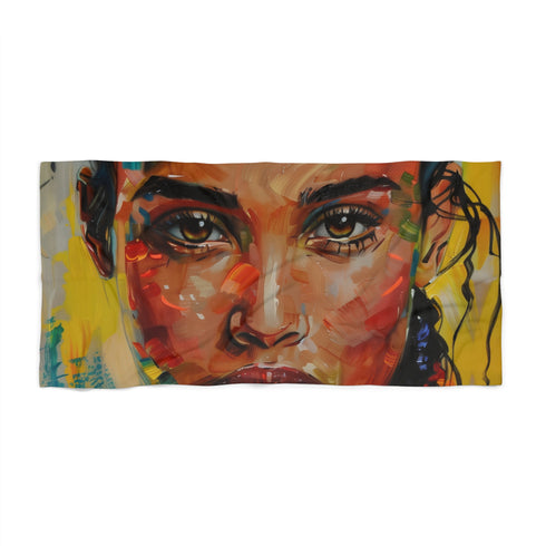 perfect for beach days or poolside lounging. This high-quality towel features the iconic painting by Alicia Keys