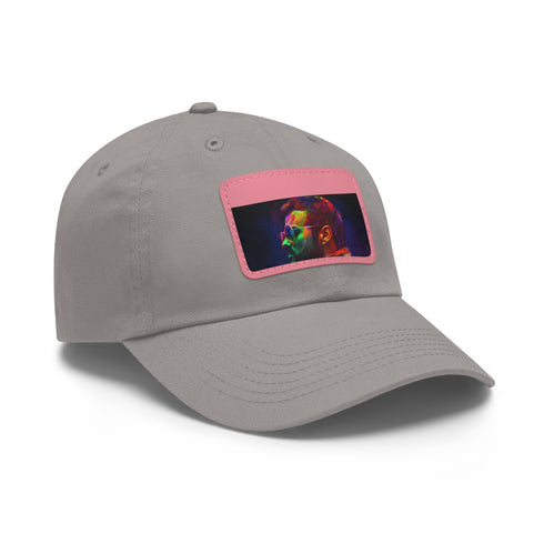 George Michael neon watercolor cap in white with light brown patch.