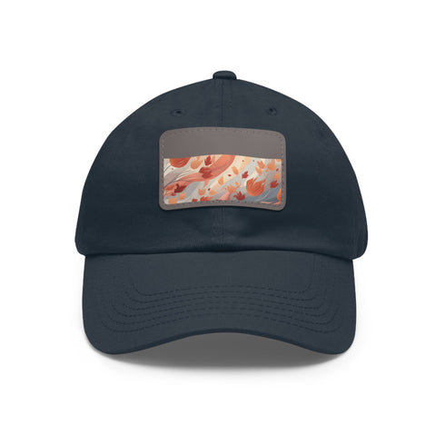 Autumn leaf patterned unisex cotton baseball hat in white.