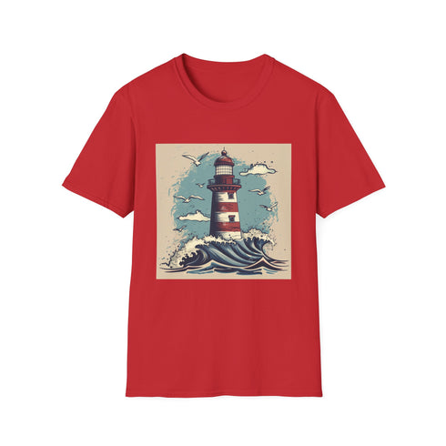 Charcoal cotton T-shirt with hand-drawn lighthouse graphic symbolizing resilience