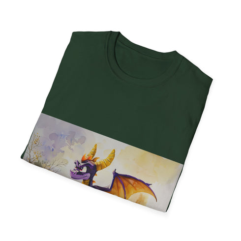 Vibrant watercolor dragon tee, perfect for gamers.