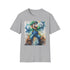 Charcoal cotton t-shirt featuring Luigi wielding his Poltergust perfect for Halloween