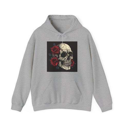 Skulls & Roses Navy Hoodie with Gothic Skull and Rose Design
