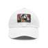 Geometric Fusion Baseball Cap in White with Light Brown Rectangle Patch.