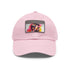 Vibrant watercolor Hugh Jackman cap with light brown rectangle patch.
