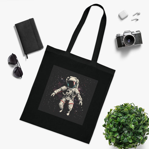 Mission Control Black Cotton Tote Bag with Astronaut Design