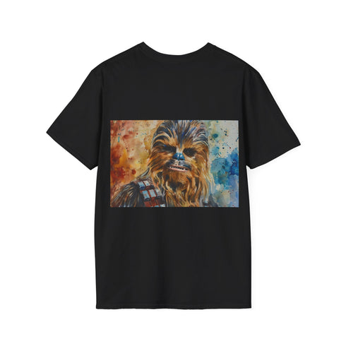 Vibrant Chewbacca watercolor t-shirt in charcoal cotton with crew neck