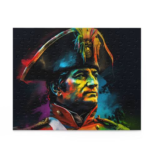Neon watercolor Napoleon puzzle depicting vibrant history.