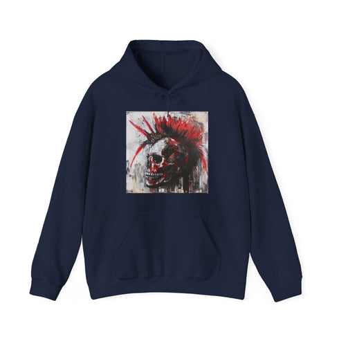 Punk skull navy hoodie for men and women, regular fit.