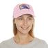 Magical watercolor unicorn baseball cap, white with light brown patch.