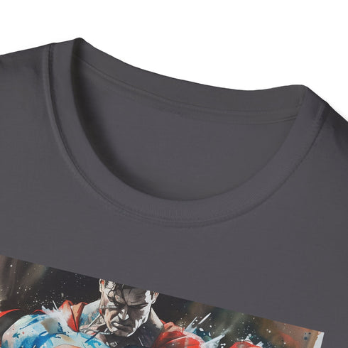 Superman TShirt in Charcoal, size S, featuring iconic superhero design.