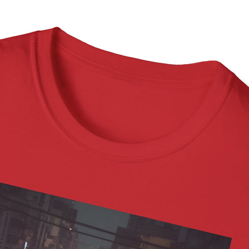 Charcoal cotton T-shirt with vibrant neon Bangkok nightlife design