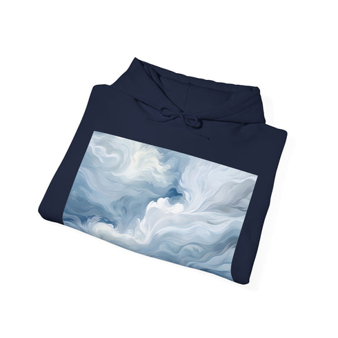 Navy wavy lines dream hoodie in size S: DTG print.