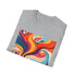 Retro Vibes groovy hues cotton crew neck t-shirt, charcoal, size small.