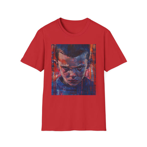 Telekinetic Wanderer T-Shirt: Vibrant Eleven Portrait on Sport Grey.