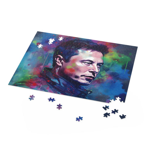 Stunning watercolor Elon Musk puzzle with vibrant neon colors.