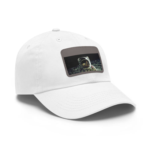 White rectangle Galactic Adventures Space Baseball Cap with light brown patch.