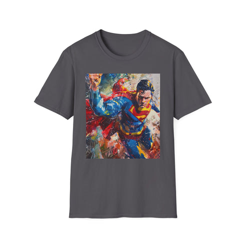 Charcoal cotton crew neck T-shirt with vibrant Superman portrait design