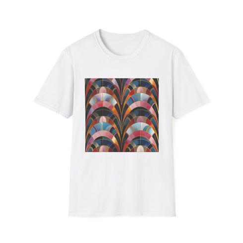 Abstract art deco pattern charcoal t-shirt in size small.