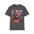Charcoal cotton T-shirt with vibrant brushstroke Harley Quinn design.