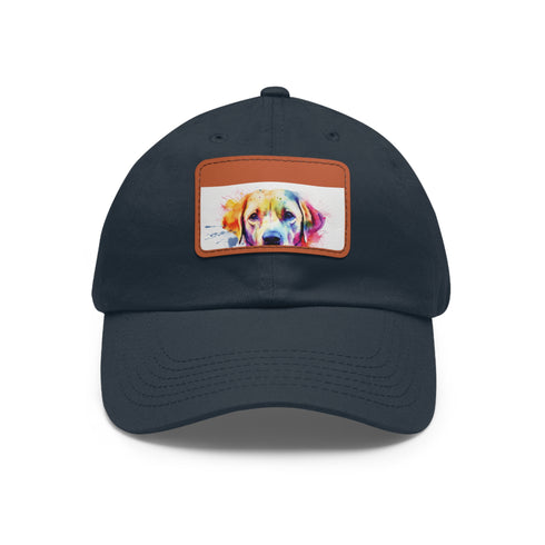 Lovable Lab Cap in White with Light Brown Patch, Rectangle Shape