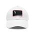 White cotton unisex hat with Earth image patch, rectangular shape.