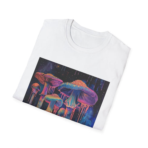 Charcoal cotton T-shirt with psychedelic mushroom graphic and crew neck design