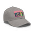 Neon watercolor baseball cap with light brown patch for a stylish look.