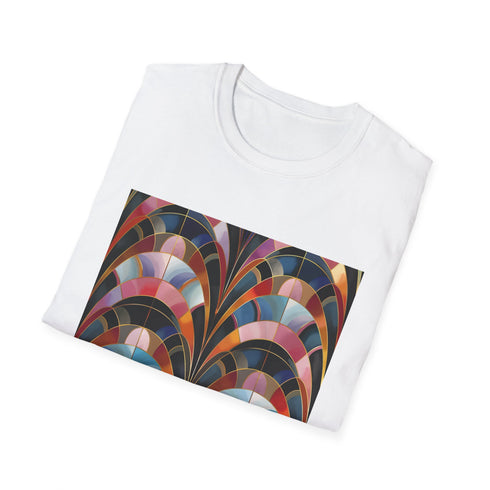 Retro Rhapsody Charcoal T-Shirt with Abstract Art Deco Pattern