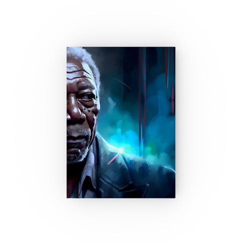 Freeman's Frame: A Neon Celebration Journal - Vibrant watercolor portrait of Morgan Freeman, perfect for movie lovers and storytellers.
