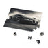 Bugatti race car jigsaw puzzle with scenic landscape background.