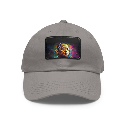 Neon Obama baseball cap with light brown patch. Unisex, vegan cotton hat.